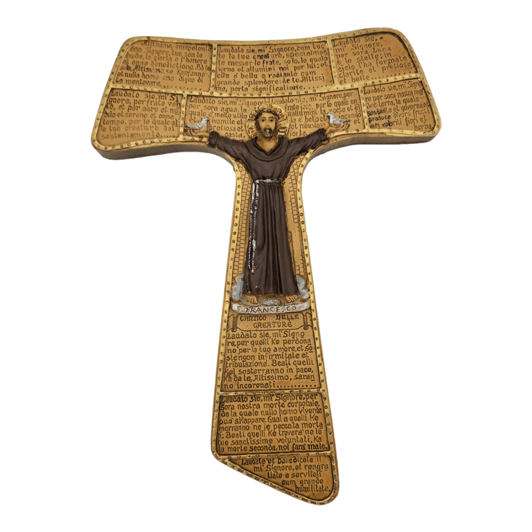 CROCIFISSO TAU SAN FRANCESCO CANTICO GRANDE PITTURATO